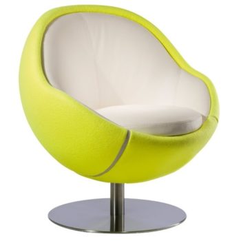 Tennisball Lounge Chair "Smash", gelber gewobener Playnes Filz, Sitzfläche/Rückenlehne Echtleder "Creme"-0